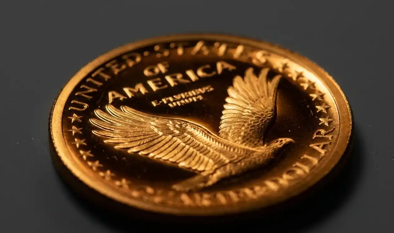 Close-up of a gold quarter coin